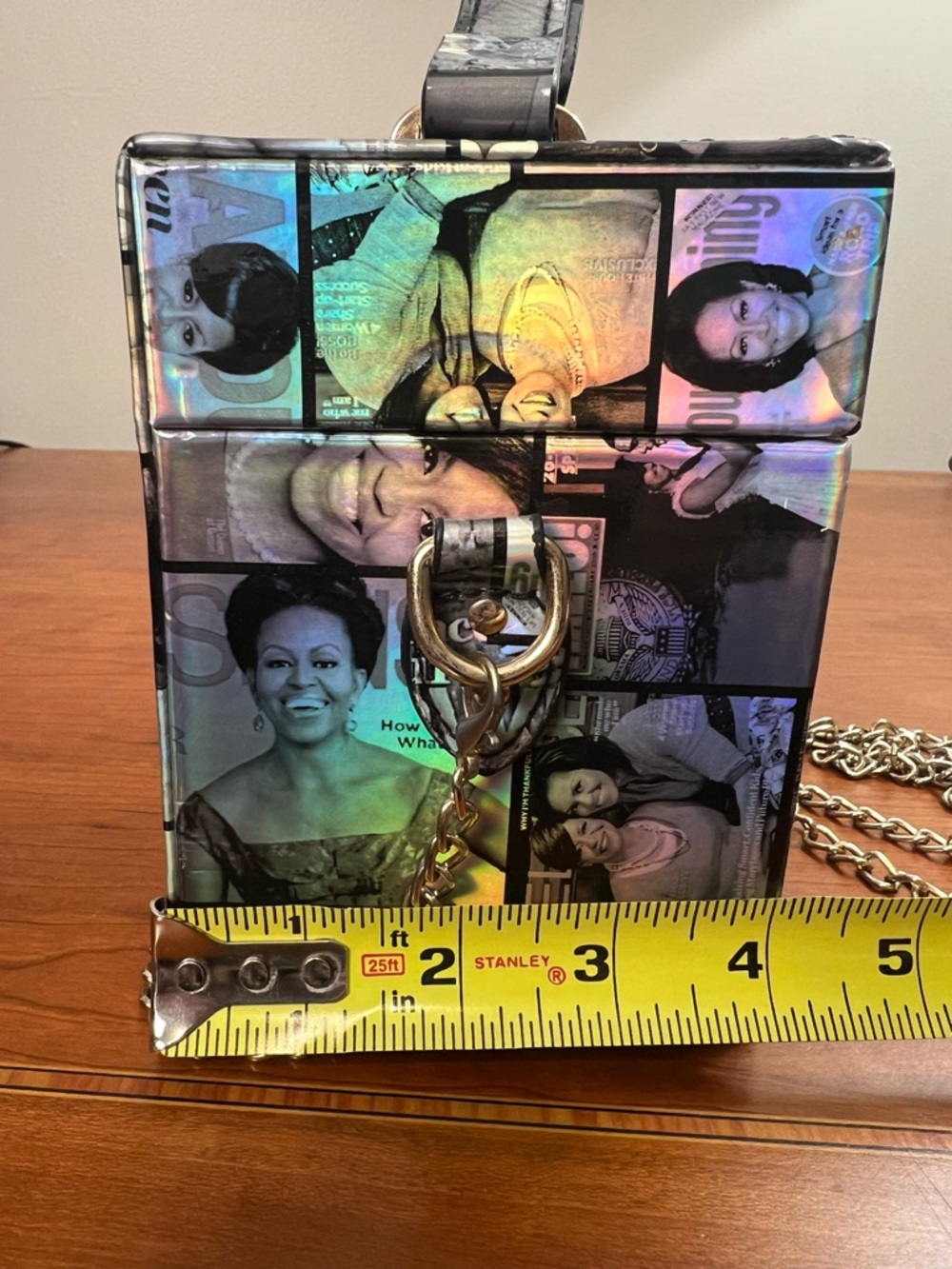 Michelle Obama magazine‎ cover collage hard case clutch gold chain strap - Picture 8 of 8